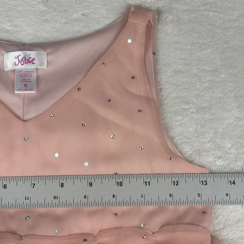 Vtg Y2K Justice Dress Girl 8 Peach Chiffon Asymmetric Hem Whimsical Fairy Easter
